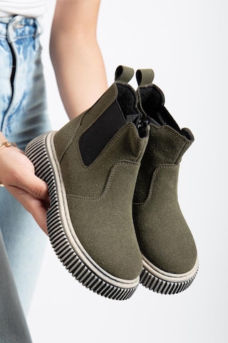 Tonny Black Kalın Tırtıklı Termo Taban Fermuarlı Lastikli Çocuk Unisex Haki Süet Chelsea Bot Tbgrf005 Haki Süet