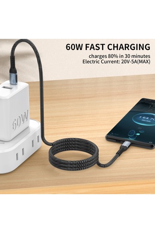 Ahastyle XC01 Tip-c Tip-c 1 M Usb-c Pd Hızlı Şarj Kablosu 60 W