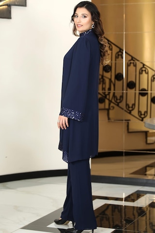 Umay Şifon Tunik Pantolon İkili Tesettür Takım Lacivert Lacivert