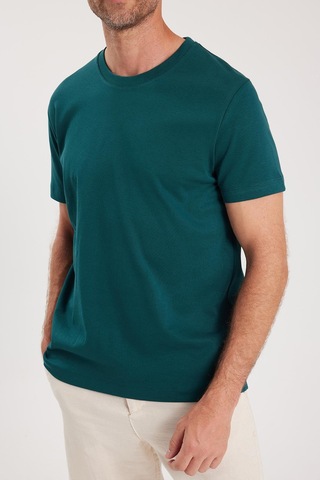 Tudors Unisex Relax Fit Rahat Kesim %100 Pamuk Yumuşak Dokulu Hafif Kalın Yeşil Bisiklet Yaka Tişört-34940 Yeşil