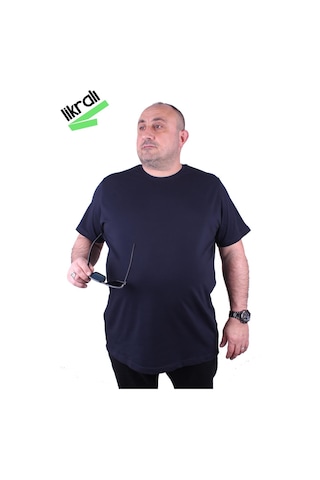 Moc Grande Mocgrande Erkek Büyük Beden Likralı Basic Sıfır Yaka Tişört 11160 Lacıvert-Lacıvert Çok Renkli