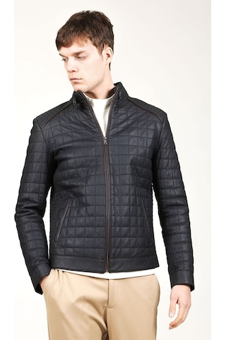 Dericlub E-1203 Gummy Gerçek Deri Erkek Kaban-Lacivert