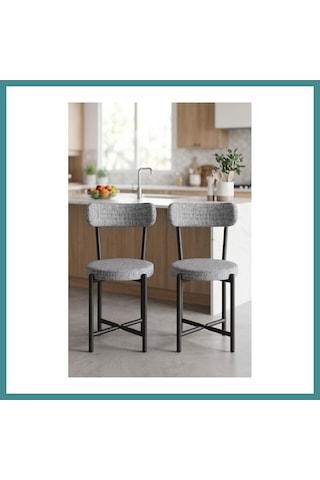 Trendexa Sandalye 2 Adet Keten Kumaş Metal Ayak Modern Mutfak Sandalyesi Cafe Balkon Ofis Teddy 9812 Gri Mac