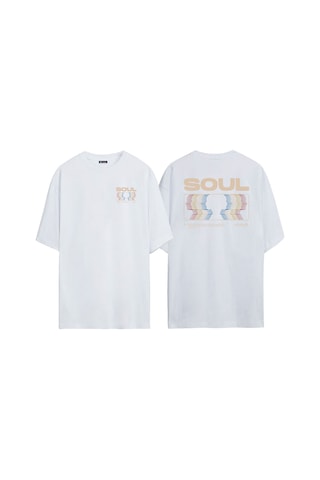 Thewert Unisex Soul, Ruh Ön Arka Baskılı Beyaz Oversize T-shirt