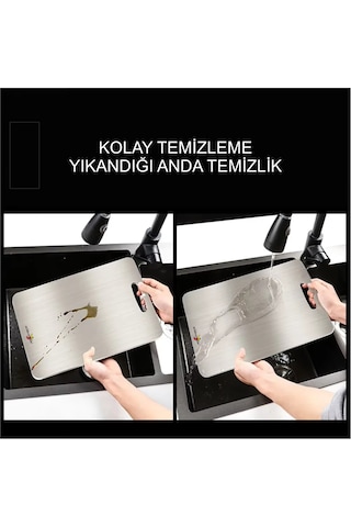 Kaliteli Paslanmaz Çelik Kokmaz Bakteri Tutmaz Mikroplastik Bırakmayan Kesme Tahtası Panosu Tezgahı Levhası Gümüş