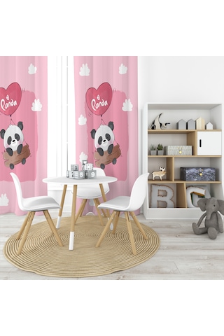 Uçan Panda 2 Kanat Pembe Fon Perde Pembe