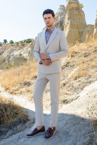 Morven Erkek Bej Keten Trend Kruvaze Slim Fit Sivri Yaka Takım Elbise 24ys001011653 Bej