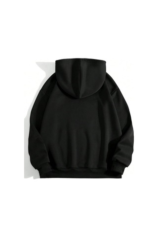 Los Angeles California Sweatshirt - Siyah Baskılı Oversize Kışlık Kalın Kapüşonlu Siyah