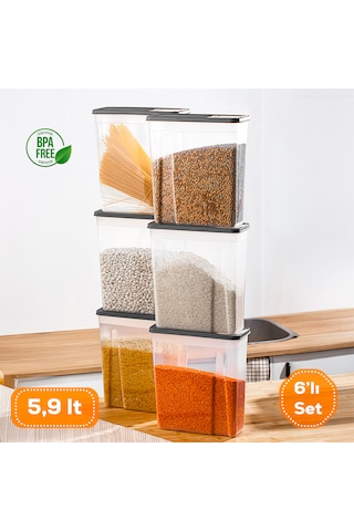 Porsima Org-451 Sandy 6'lı 5,90l Erzak Saklama Kabı Seti Antrasit