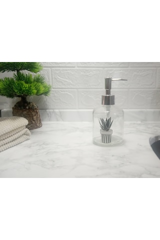 Cam Sıvı Sabunluk,kaktüs 1 Desen 300ml Banyo Seti 7,6x15,5cm