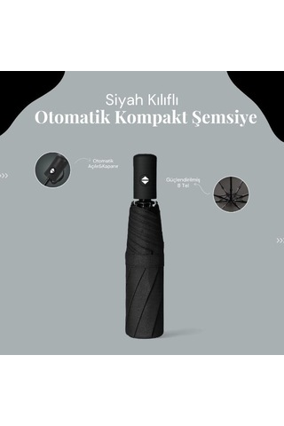Delux Serisi Taşınabilir Zarif Hızlı Kullanım Siyah Kılıflı Otomatik Kompakt Şemsiye