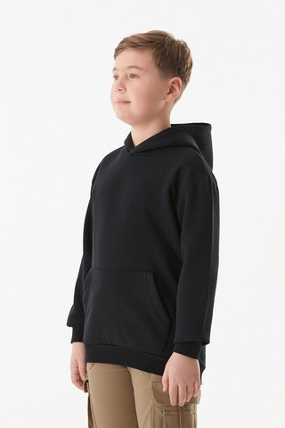Fullamoda 3 İplik Kanguru Cepli Kapüşonlu Erkek Çocuk Sweatshirt 25kcck5258127380-siyah Siyah