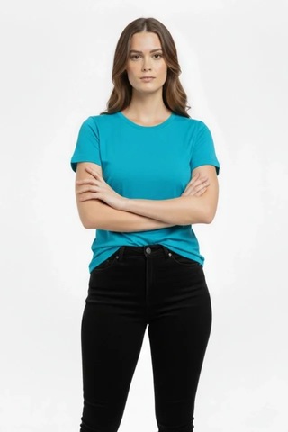Butik İstanbul T-shirt Bisiklet Yaka Slim Fit Likralı Tişört Günlük Basic Body - Turkuvaz Turkuaz