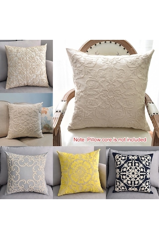 Sones Pamuklu Kordon Nakışlı Yastık Minder Kılıfı Çekirdeksiz, Boyut: 50x50cm Beyaz