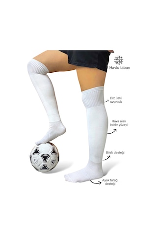 Yetişkin Profesyonel Baldır Fileli Beyaz Futbol Çorabı Tozluk Halı Saha Çorabı Konç 40-46 - Beyaz