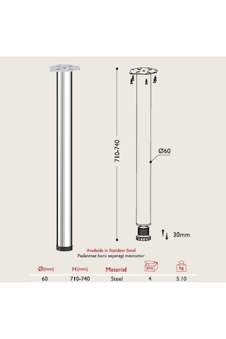 Gürçayhırdavat Masa Ayağı 71Cm * 60Mm Siyah 1 Adet