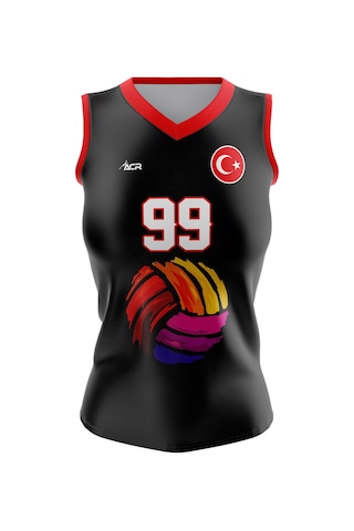 Voleybol Forması Model 719 - Kişiye Özel Isim Ve Numara Yazılabilir, Dijital Baskı Tasarım Tek Üst Siyah