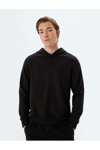 Koton Kapşonlu Sweatshirt Basic Uzun Kollu Pamuklu Siyah 5wam70037mk Siyah
