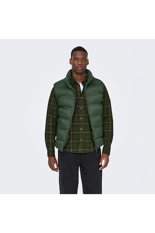 Only & Sons Only&sons Union Seamless Life Puffer Erkek Haki Dik Yaka Yelek Haki