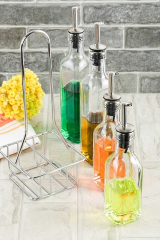 Cooker 5 Parça Standlı Cam Yağdanlık Sirkelik Sosluk Baharatlık Seti Ckr2725 Şeffaf