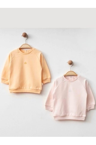 Zekids Kız Bebek 2 Li Organik Basic Pembe Ve Turuncu Sweatshirt Seti-16181 Çok Renkli