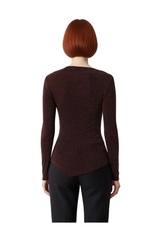 Ersefa Stil Kadın Asimetrik Etek Ucu Detaylı Bluz Regular Örme Fitted Ka Kahverengi