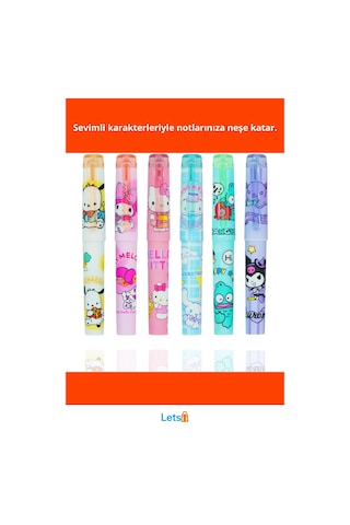 6'lı Fosforlu Kalem Seti Hello Kitty Kuromi Temalı Çok Renkli