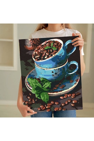 Sayılarla Boyama Seti 40 x 50 CM Tuval Şasesine Gerili Çekirdek Kahve Fincanı
