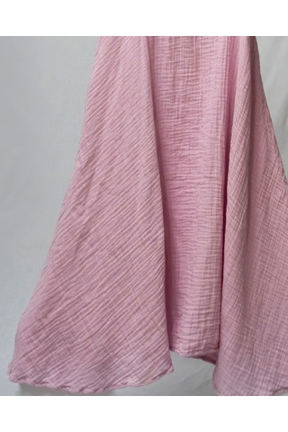 %100 Pamuk Müslin Nefes Alır Kadın Askılı Gecelik Elbise Pijama Rahat, Şık Gots Sertifikalı Açık Pembe