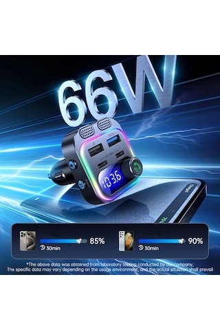 Honeybeeshop Kablosuz Araba Şarj Cihazı Mp3 5.4 66w Hızlı Şarj Pd Qc3.0 Usb Çift Mikrofonlu Hd Ekran Müzik Çalma Araba Ses Sistemi