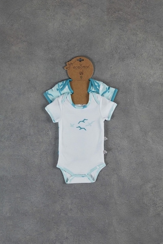 Veropukahome Ecocotton Turna Bebek Kısa Kollu Zıbın Seti 2'Li Turkuaz