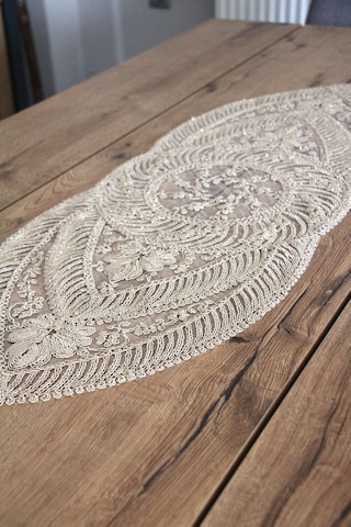 Simli Dantel Kordon Örme Detay Masa Runner Fiskos Örtüsü 100x35 Cm 2006-ortayvrlk 001