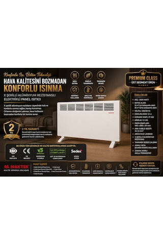 2500 Watt Elektrikli Panel Isıtıcı Manuel Otomatik Termostat Ayaklar,askı Aparatı Dahil Premıum Kalite