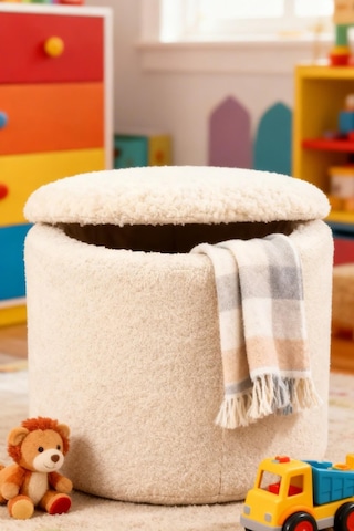 Sandıklı Peluş Puf 40x40x42 Cm Dekoratif Oturma Pufu Makyaj Masası Taburesi Çok Renkli