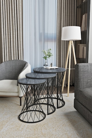 Emga Home Zenith Zigon Sehpa - Antrasit Mermer Antrasit