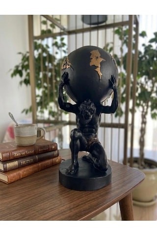 Modern Dekoratif Biblo Siyah Gold Detay Atlas Dünyayı Sırtında Taşıyan Adam Heykeli, Salon Konsol & Sehpa Üst Diğer