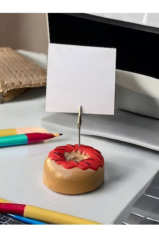 Kırmızı Çikolata Süsü Desenli Donut Model Temalı Fotoğraf Not Tutacak Ofis Masası Tutacağı Hediyelik Kırmızı