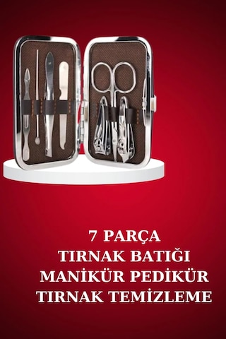Northcity 7 Parça Tırnak Bakım Seti - Manikür Pedikür Takımı Kaş Makası, Cımbız, Tırnak Makası, Et Temizleyici - Şık Çanta