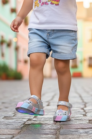 Kiko Kids Gilan Cırtlı Işıklı Kız Bebek Babet Ayakkabı Gümüş