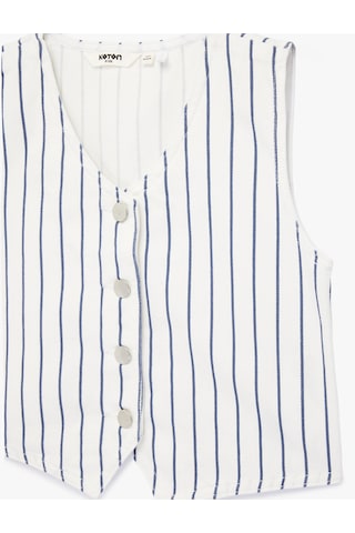 Koton Pamuklu Kolsuz V Yaka Çizgili Denim Yelek Lacivert Çizgili 6skg20001ad 7s2