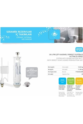 Nkp 3/6 Litre Çift Kademeli Klozet Rezervuar İç Takım 121 Beyaz