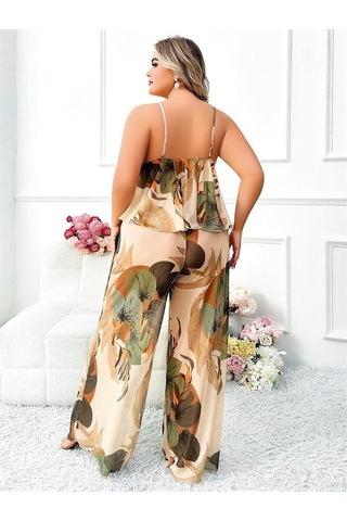 Majeur Closet Özel Tasarım Büyük Beden Çiçek Desenli İnce Askılı 2'li Pijama Takımı Görsel