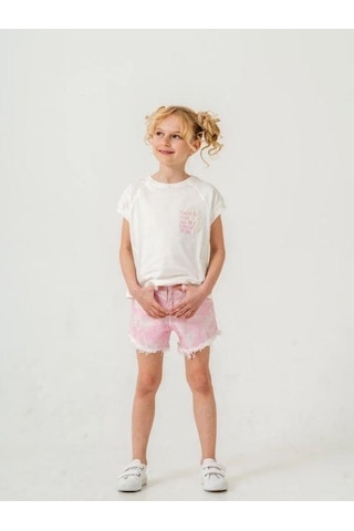 Kız Çocuk Batik Desenli Şortlu Takım-15885 Ekru