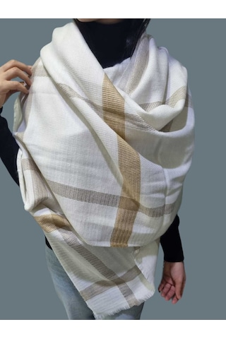 Tezzgelsin Kadın Yumuşak Yün Dokulu Desenli Omuz Şalı Atkı Bej Camel