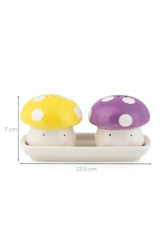 Porsima Mıo-037 Mantar Motifli 2li Standlı Tuzluk Biberlik Seti Çok Renkli