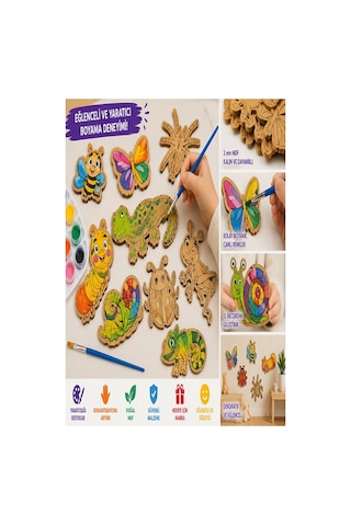Ahşap Boyama Kertenkele 12 Adet 10x15cm Boyama Böcek Figürleri Etkinlik Çoçuk Gelişim Motor Beceri Kreş Anasınıfı