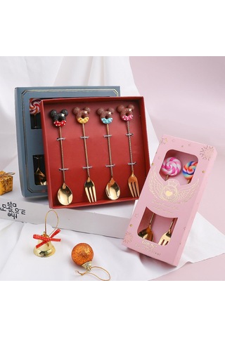 Küçük Kaşık Tatlı Çatalı Donut Kaşığı Lolipop Makaron Kaşığı Küçük Kaşık Fare Başlığı