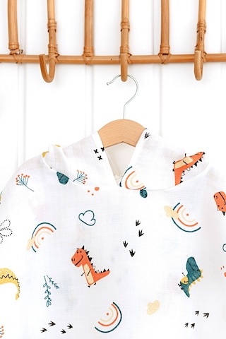 Esti Baby Kapşonlu Müslin Panço %100 Pamuk Bebek / Çocuk Plaj Havlusu / Bornozu Dino