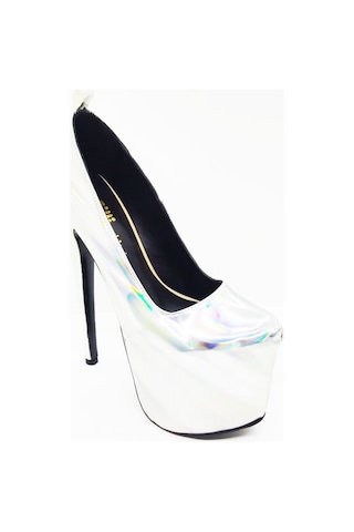 Tanem Gümüş Lame Hologram Platform Ince Yüksek Topuk Kadın Ayakka Gümüş