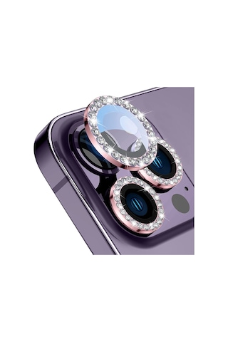 Buff Iphone Uyumlu 14 Pro / 14 Pro Max Uyumlu Diamond Lens Koruyucu Rose Gold